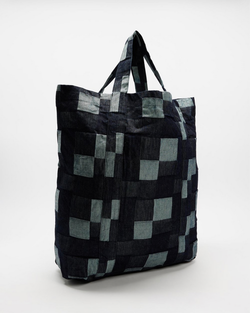 KOSMOCHLOR - Denim Tote Bag - Indigo Check