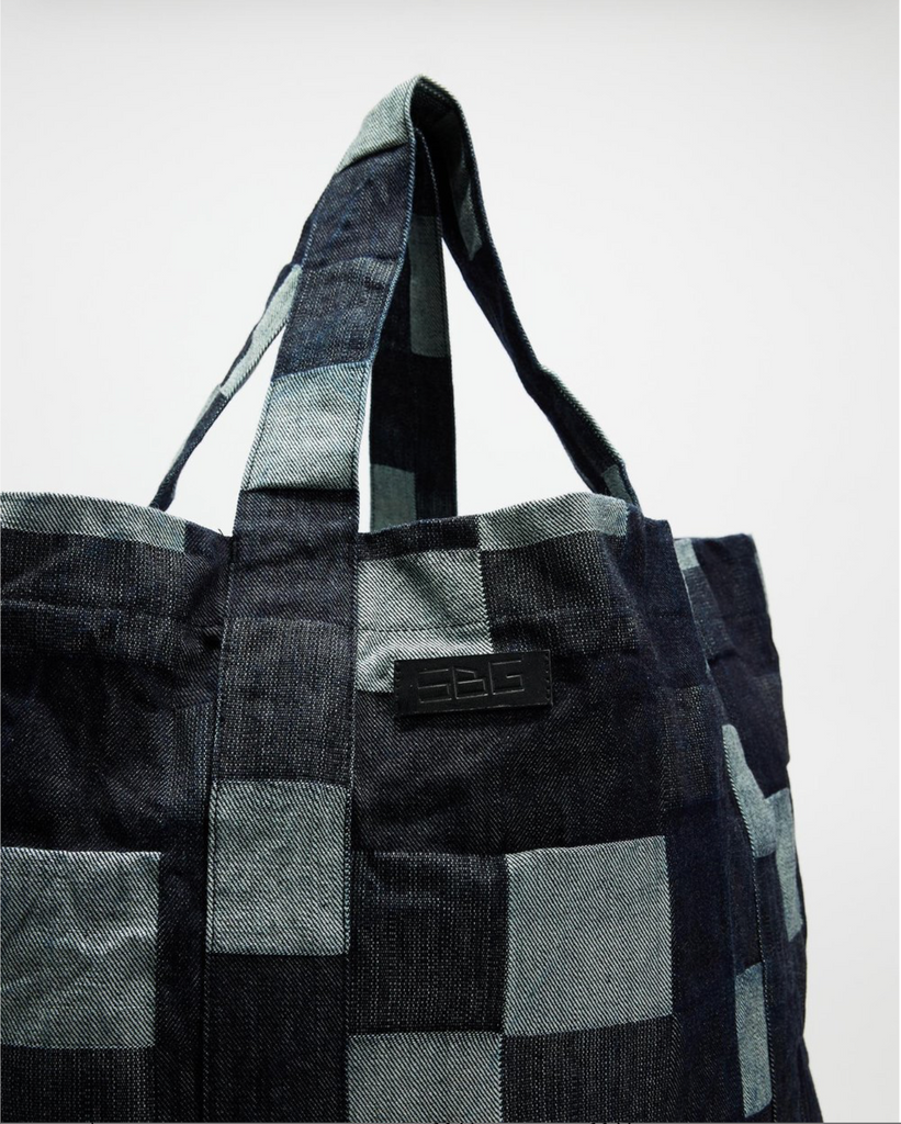 KOSMOCHLOR - Denim Tote Bag - Indigo Check